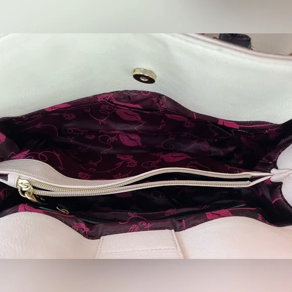 Betsey Johnson Light Pink and Gray Quilted Satchel with Heart Charm - Picture 7 of 11